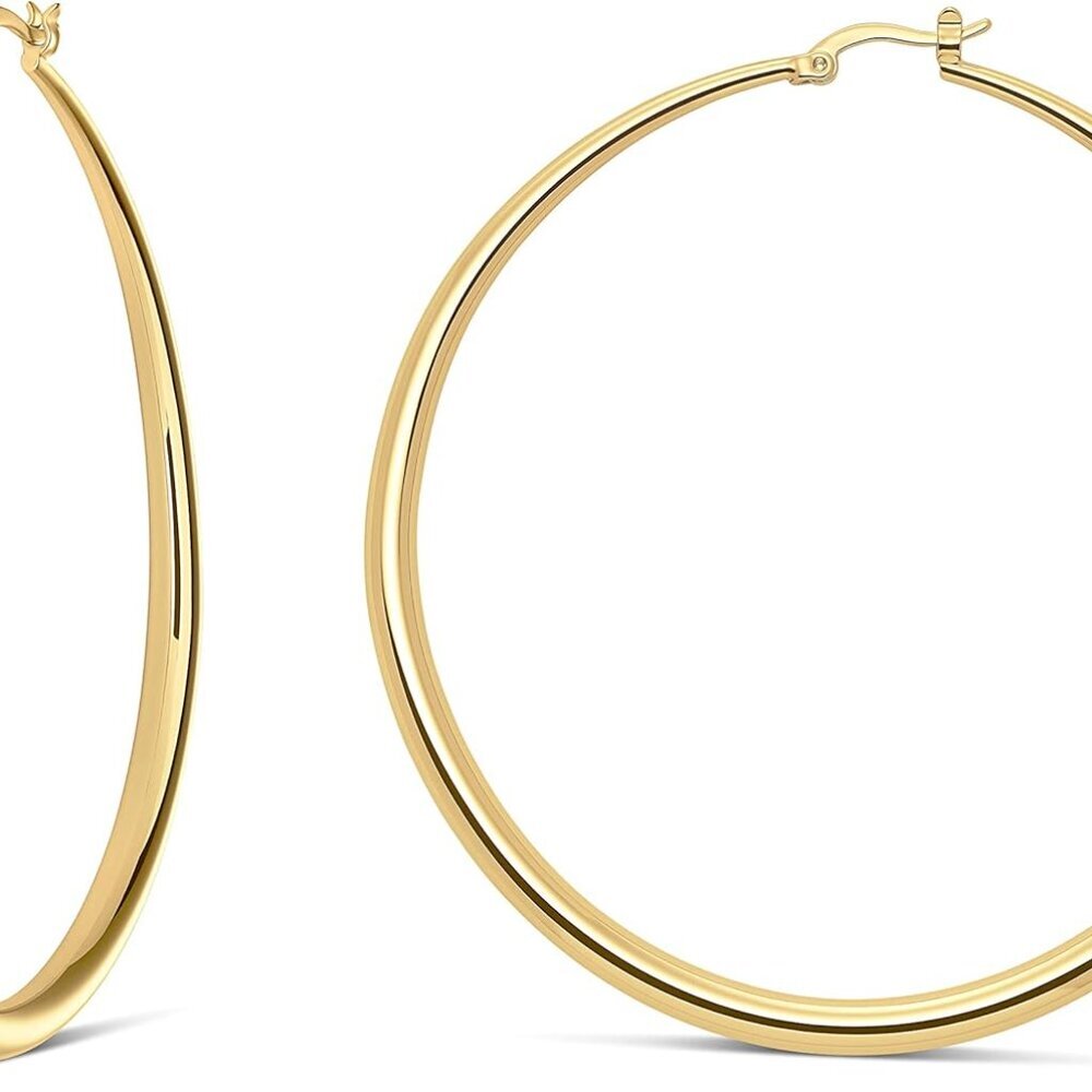 Gift-Ready 14k Gold Plated Hoop Earrings - 3.2 In, Perfect For Special Occasions